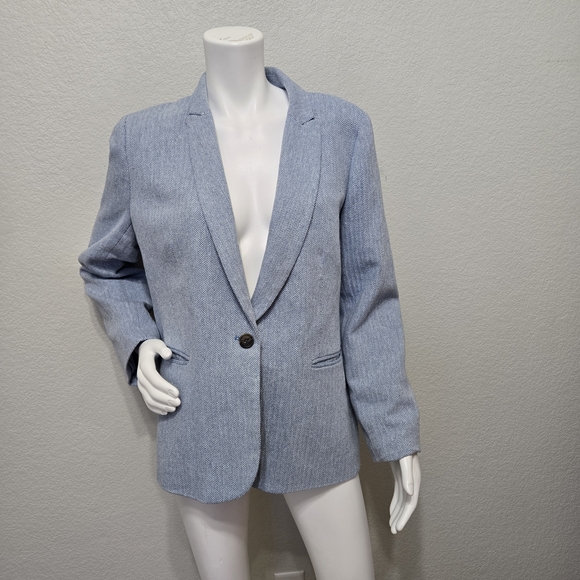 J. Crew Factory Blue Herringbone One Button Linen Blazer Size 16 - Picture 3 of 13